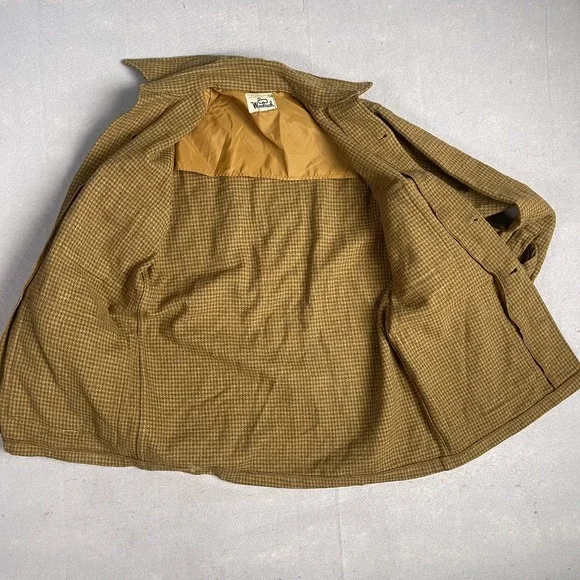 Vintage‎ 70's Woolrich Wool Blend Collared Shirt Jacket Small 4 Pockets Beige